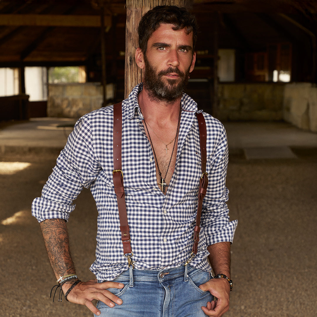 Crazy Horse Buckle Burgundy Slim Suspenders No. L2012