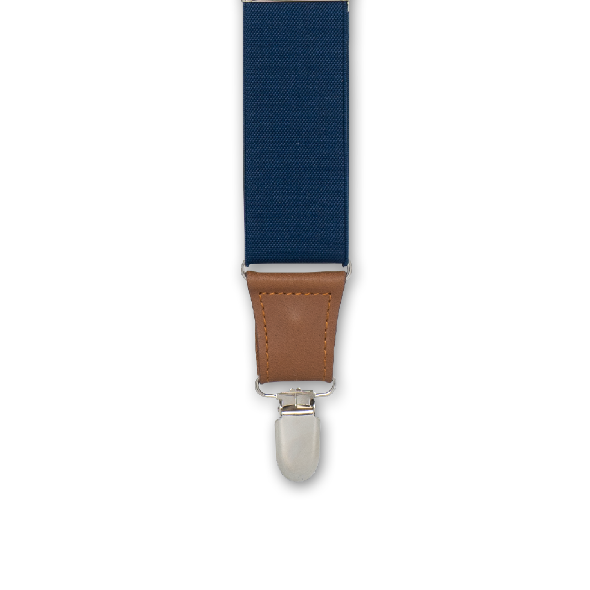 Close-up of Silver Metal Clip with Camel Brown Authentic Nubuck Leather connector on Wiseguy Essential Suspenders