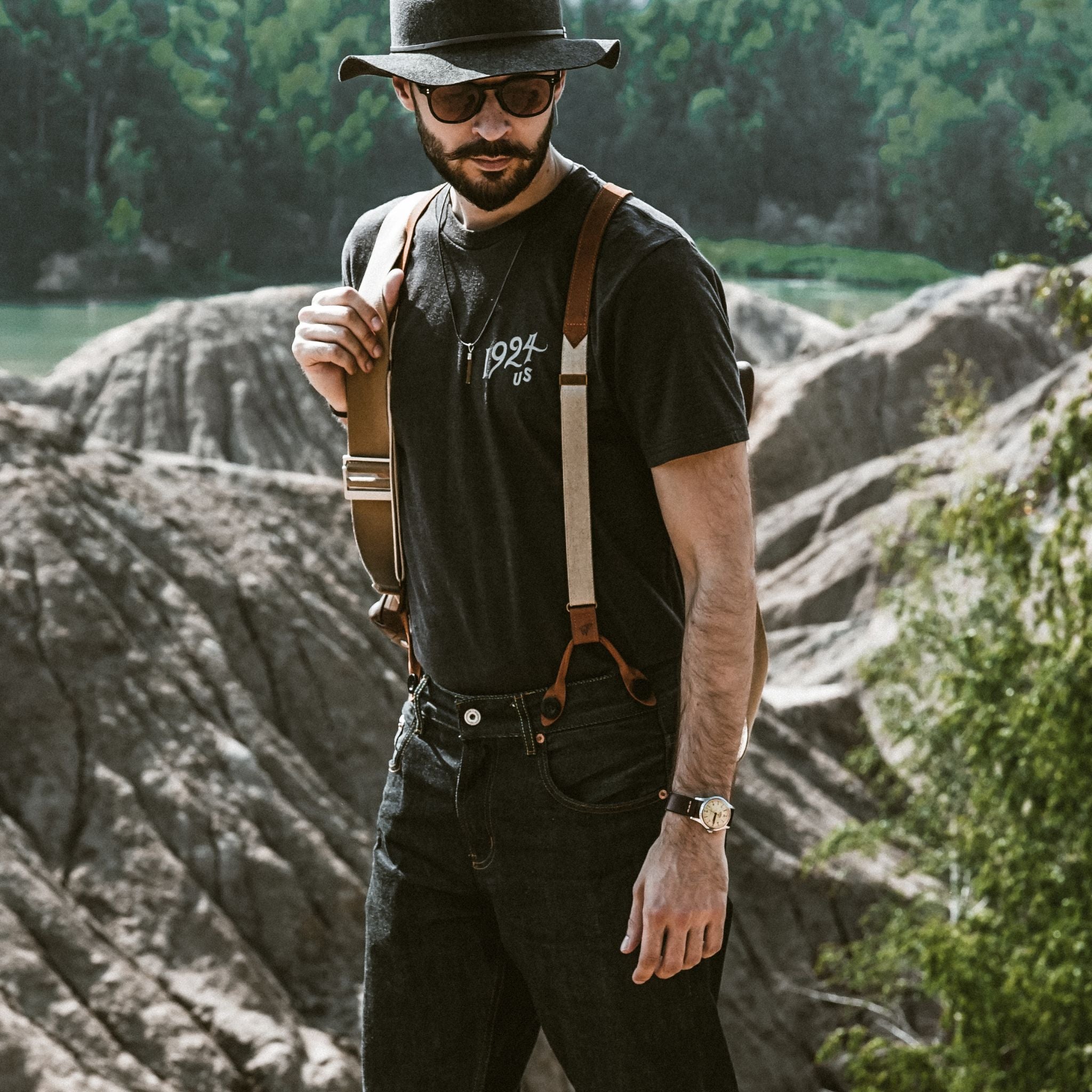 Associate Camel Brown Slim Suspenders No. F4011