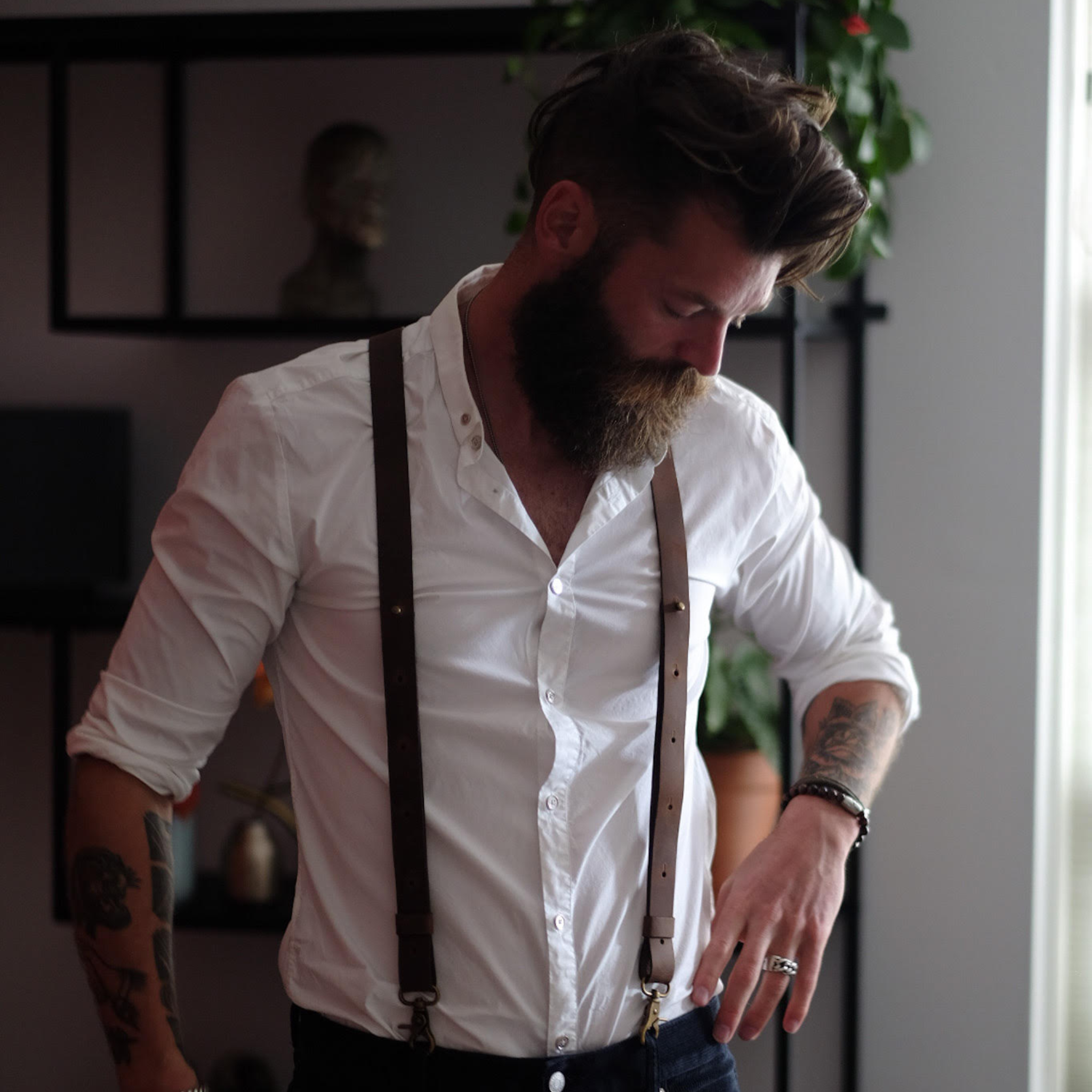 Crazy Horse Marron Foncé Slim Bretelles No. L2010