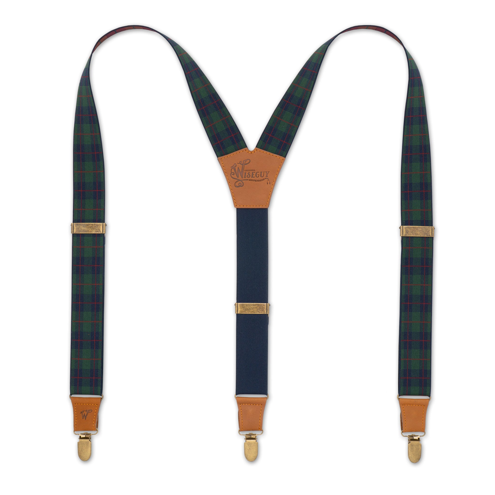 Tartan Green-Navy-Red Wide Suspenders No. E5411