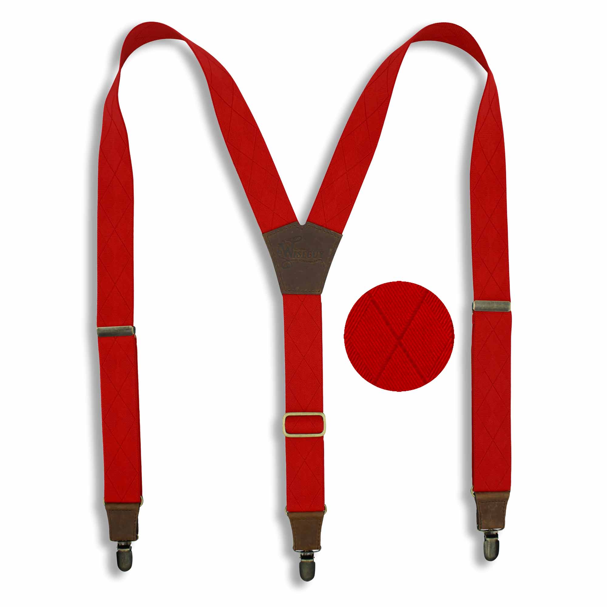 Blood Red with Checkered Woven Pattern Suspenders wide straps (1.36 inch/3.5 cm) - Wiseguy Suspenders
