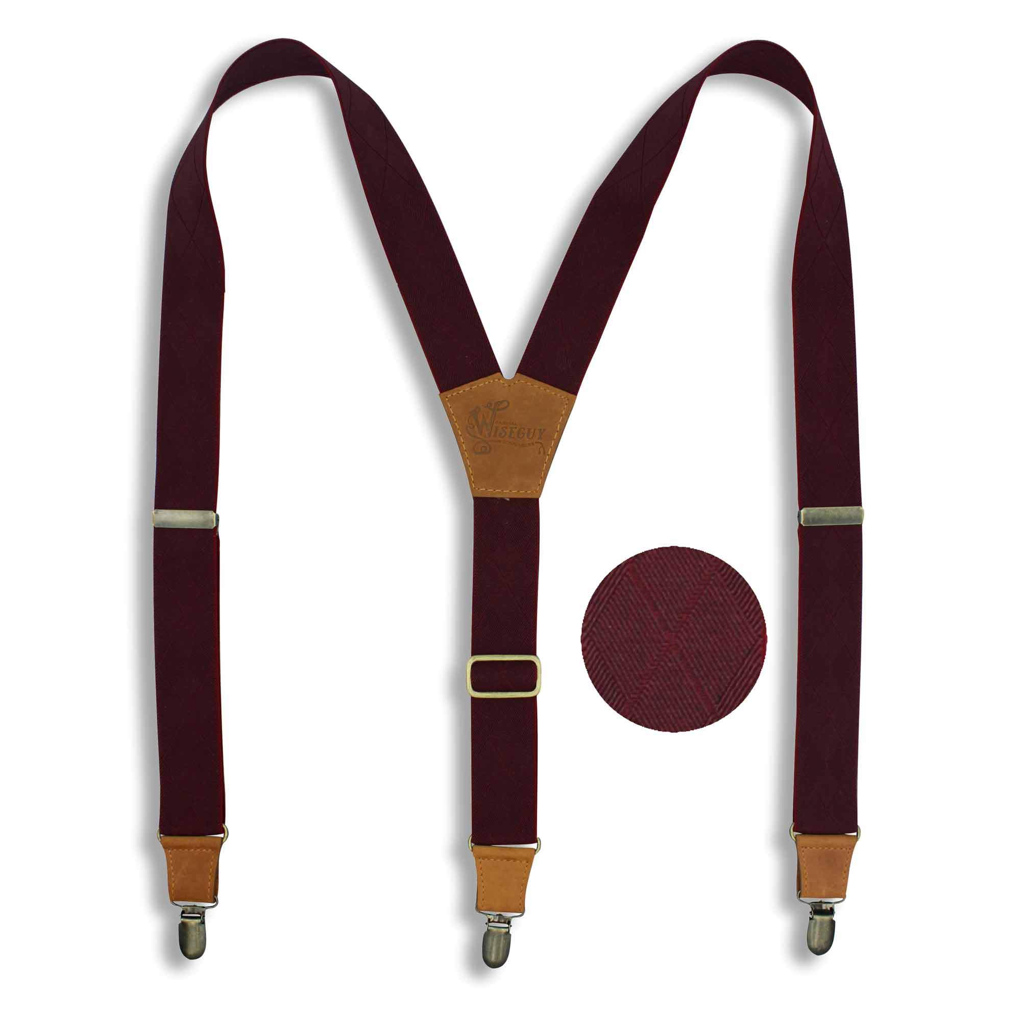Burgundy with Checkered Woven Pattern formal mens Suspenders 1.3 inch - Wiseguy Suspenders