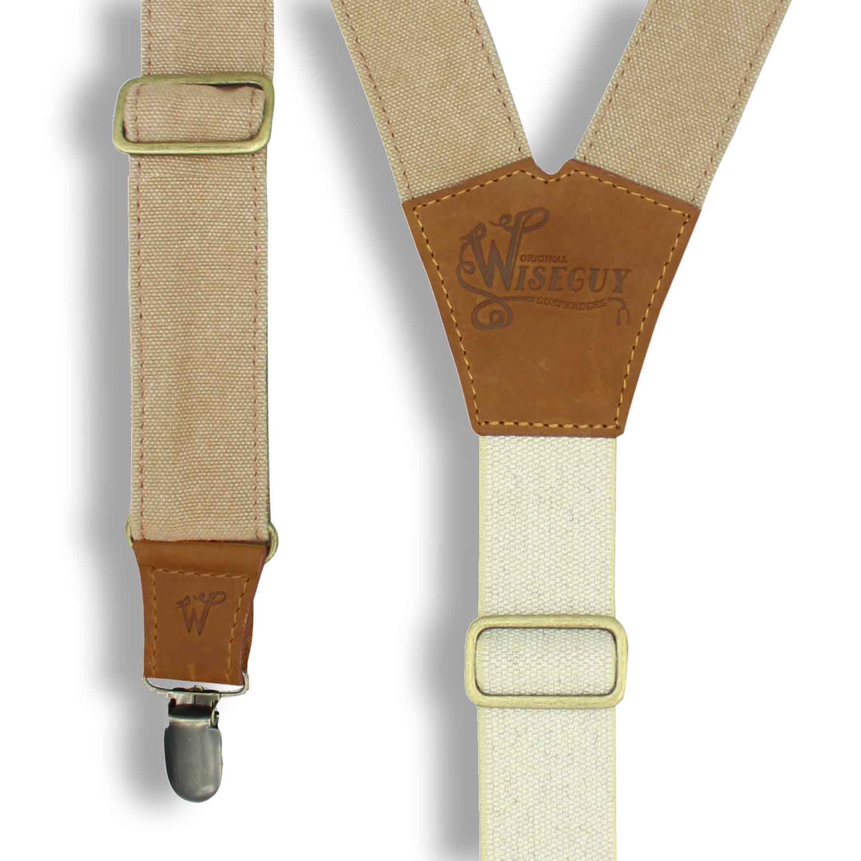 The Duck Canvas Mocca Suspenders with Elastic Sand color back strap - Wiseguy Suspenders