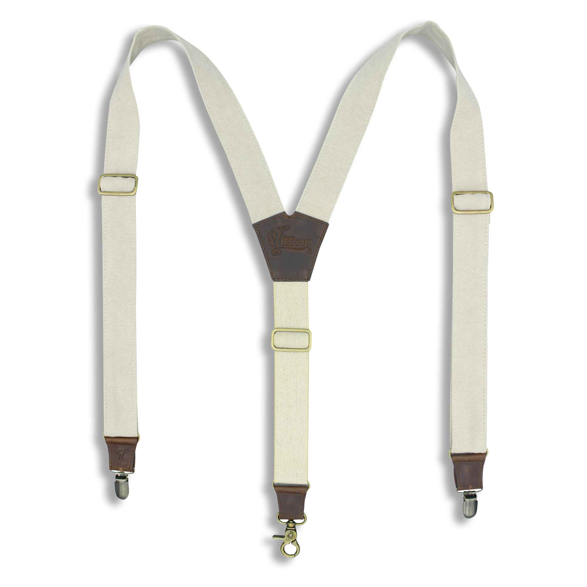 The Duck Canvas Vintage white Suspenders with white Elastic back strap - Wiseguy Suspenders