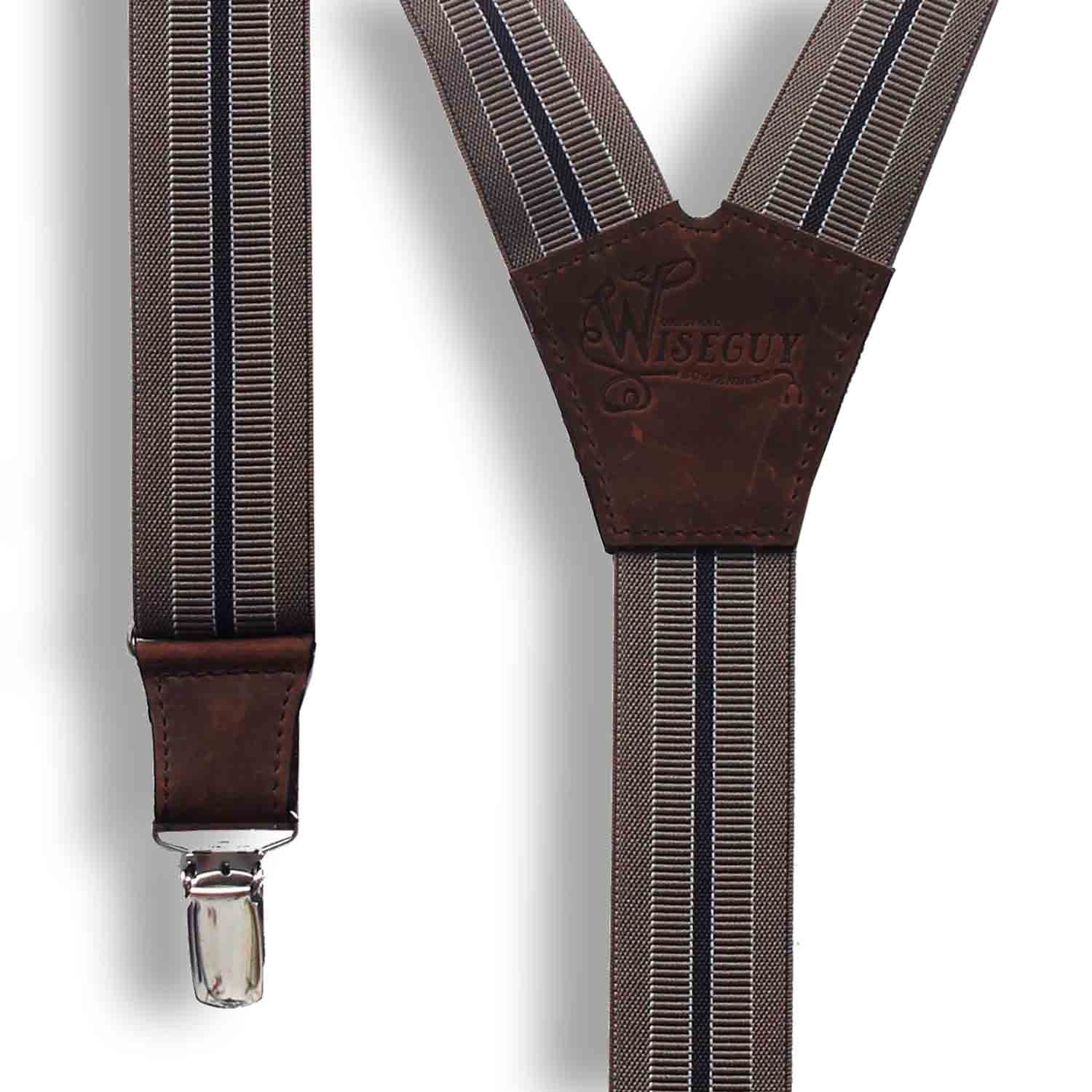 The Doctor Coffee Brown striped men's Suspenders 1.3 inch - Wiseguy Suspenders